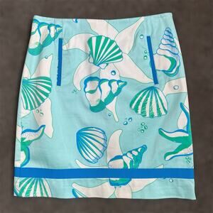 Vtg Tibi Mini Skirt w Pockets 4 Blue Ocean Seashells Beach Resort Vacation Y2K